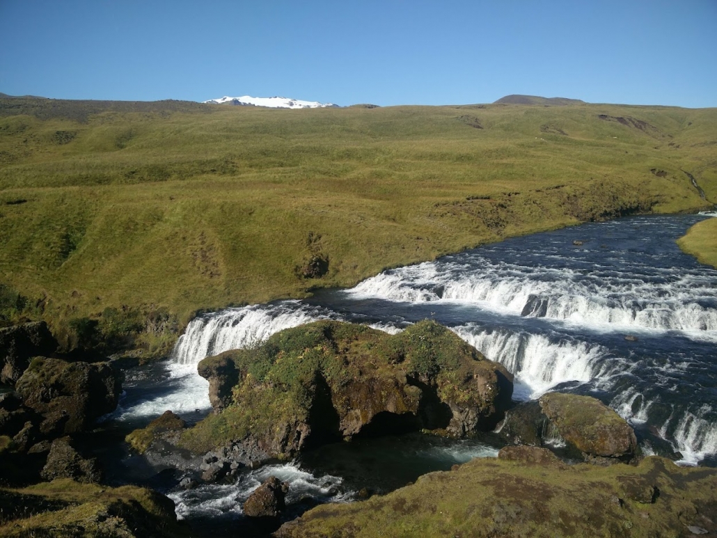 International Day against Climate Change. The picture shows a nature landscape: river with waterfalls. Iceland